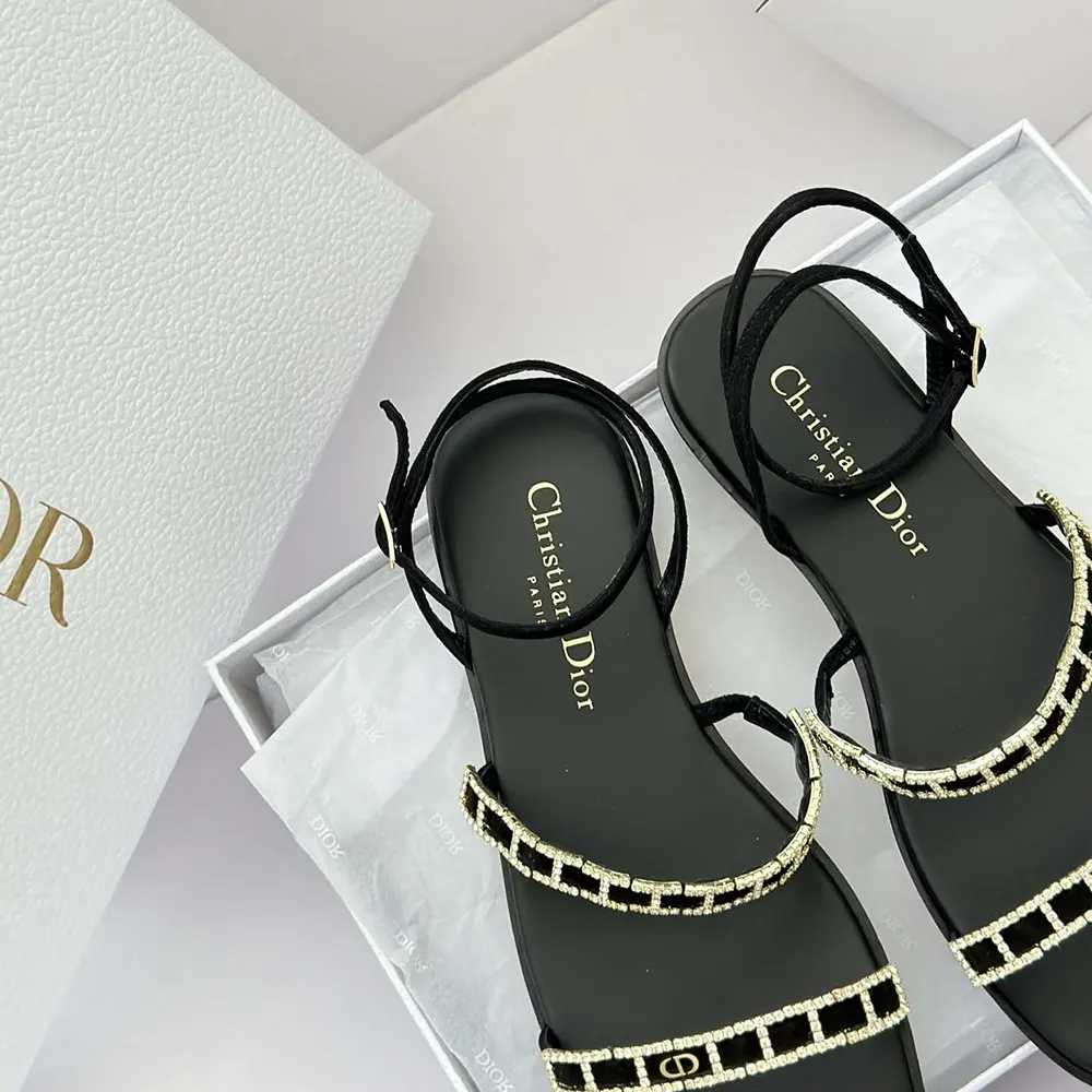 Dior Women Diorissime Sandal Black Suede Goatskin and Silver-Tone Strass - image 8