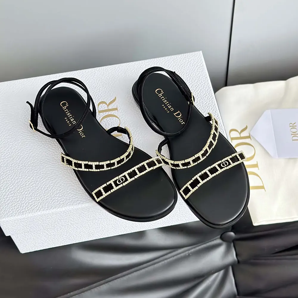 Dior Women Diorissime Sandal Black Suede Goatskin and Silver-Tone Strass - image 6