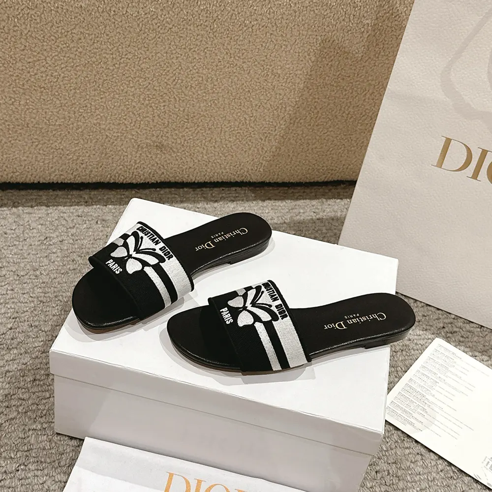 Dior Women Dway Slide Black and White Cotton Embroidered with Christian Dior Papillon Motif - image 5