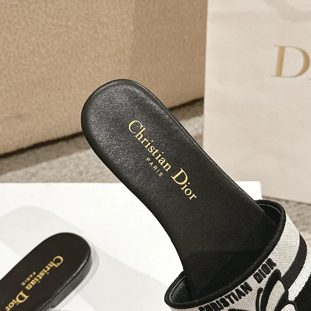 Dior Women Dway Slide Black and White Cotton Embroidered with Christian Dior Papillon Motif - image 8