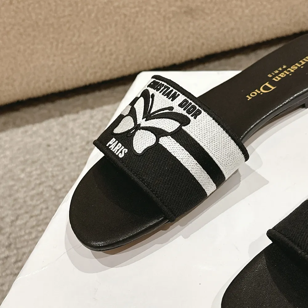 Dior Women Dway Slide Black and White Cotton Embroidered with Christian Dior Papillon Motif - image 7