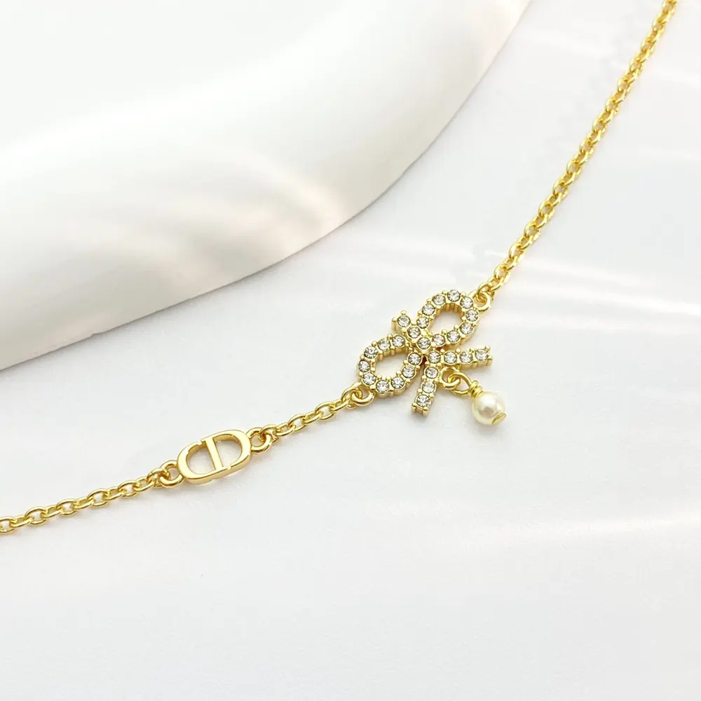 Dior Women Le Nœud de Dior Necklace Gold-Finish Metal with White Resin Pearl and Silver-Tone Crystals - image 6