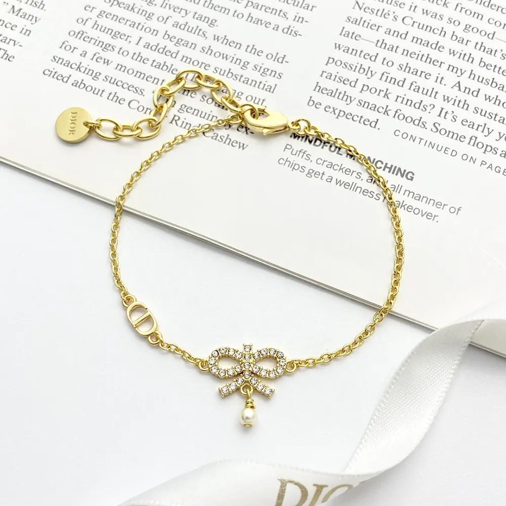 Dior Women Le Nœud de Dior Necklace Gold-Finish Metal with White Resin Pearl and Silver-Tone Crystals - image 4
