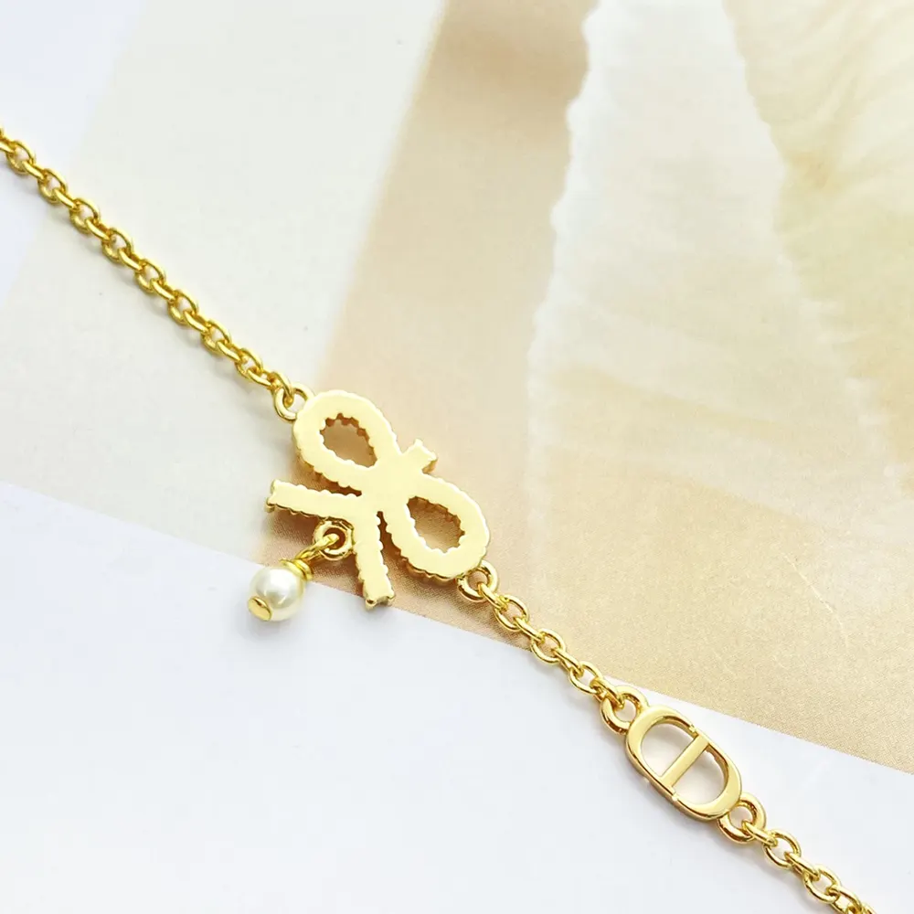 Dior Women Le Nœud de Dior Necklace Gold-Finish Metal with White Resin Pearl and Silver-Tone Crystals - image 7