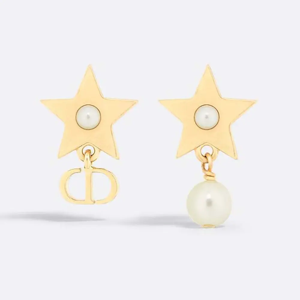 Close-up of Dior Women Lucky Dior Earrings Gold-Finish Metal front view