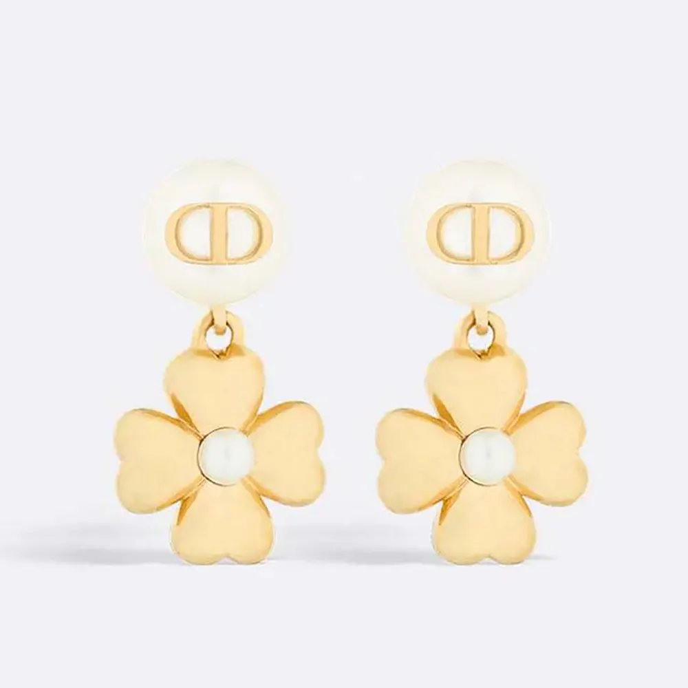 Front view of Dior Women Lucky Dior Earrings gold-finish metal and pearls