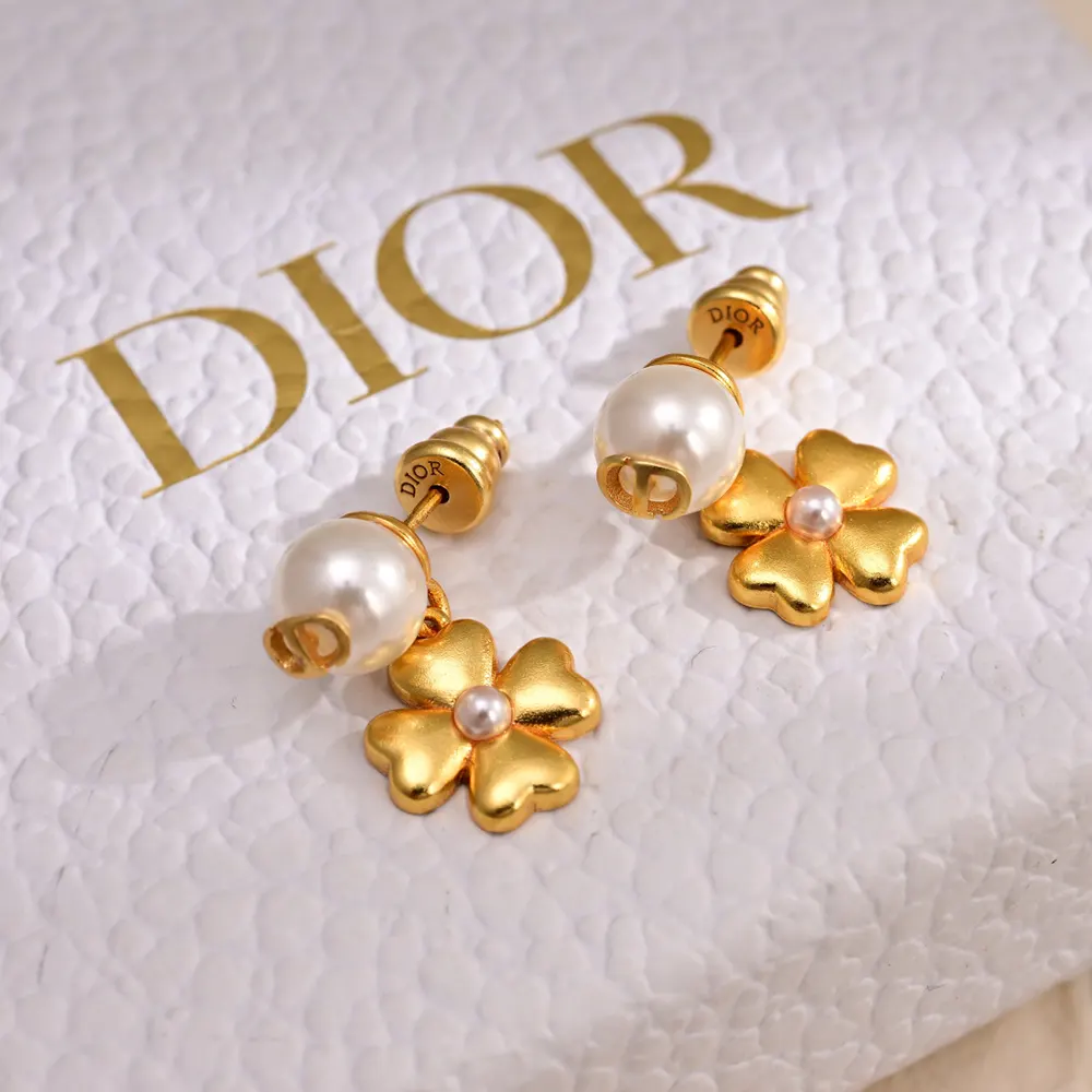 Dior Women Lucky Dior Earrings Gold-Finish Metal and White Resin Pearls - image 4