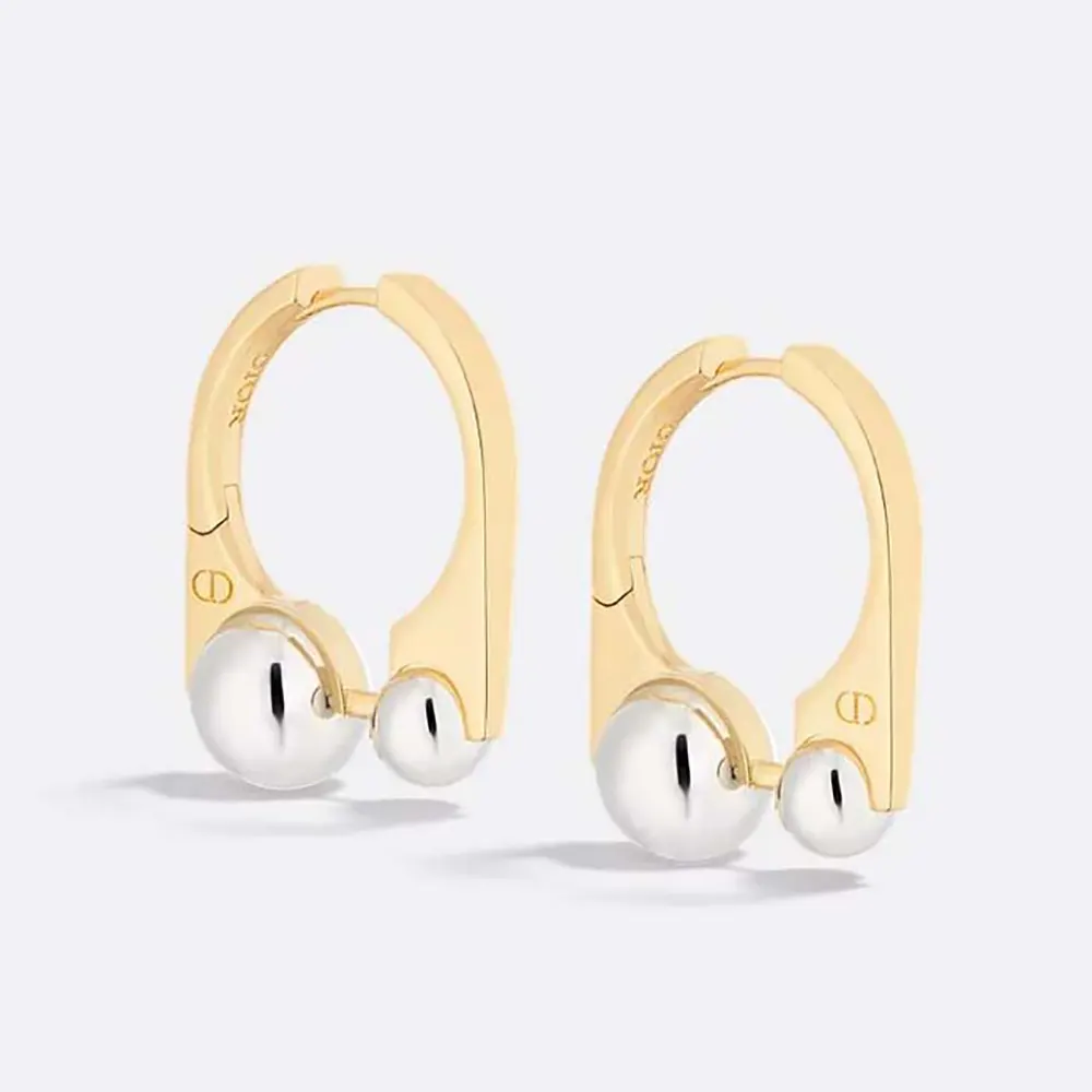 Front view of Dior Women Medium Dior Tribales New Look Earrings gold and silver