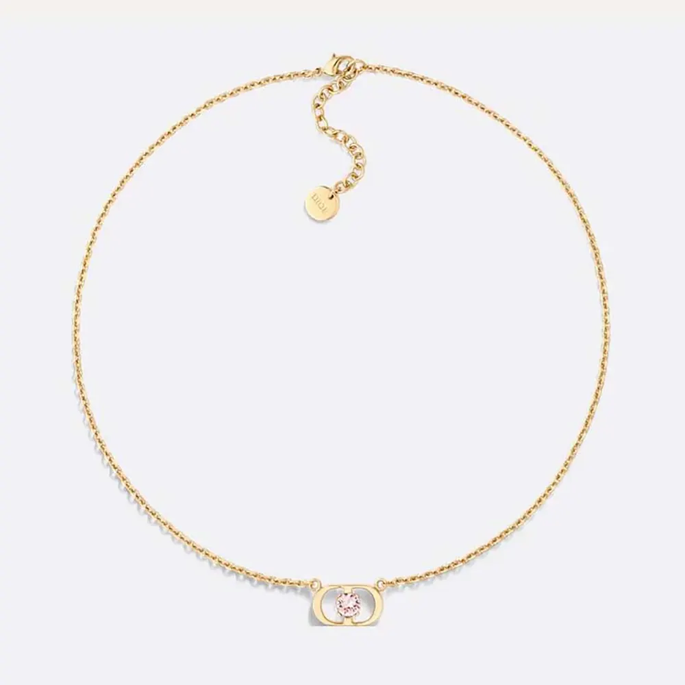 Close-up front view of Dior Women Petit CD Jolie Necklace gold-finish metal