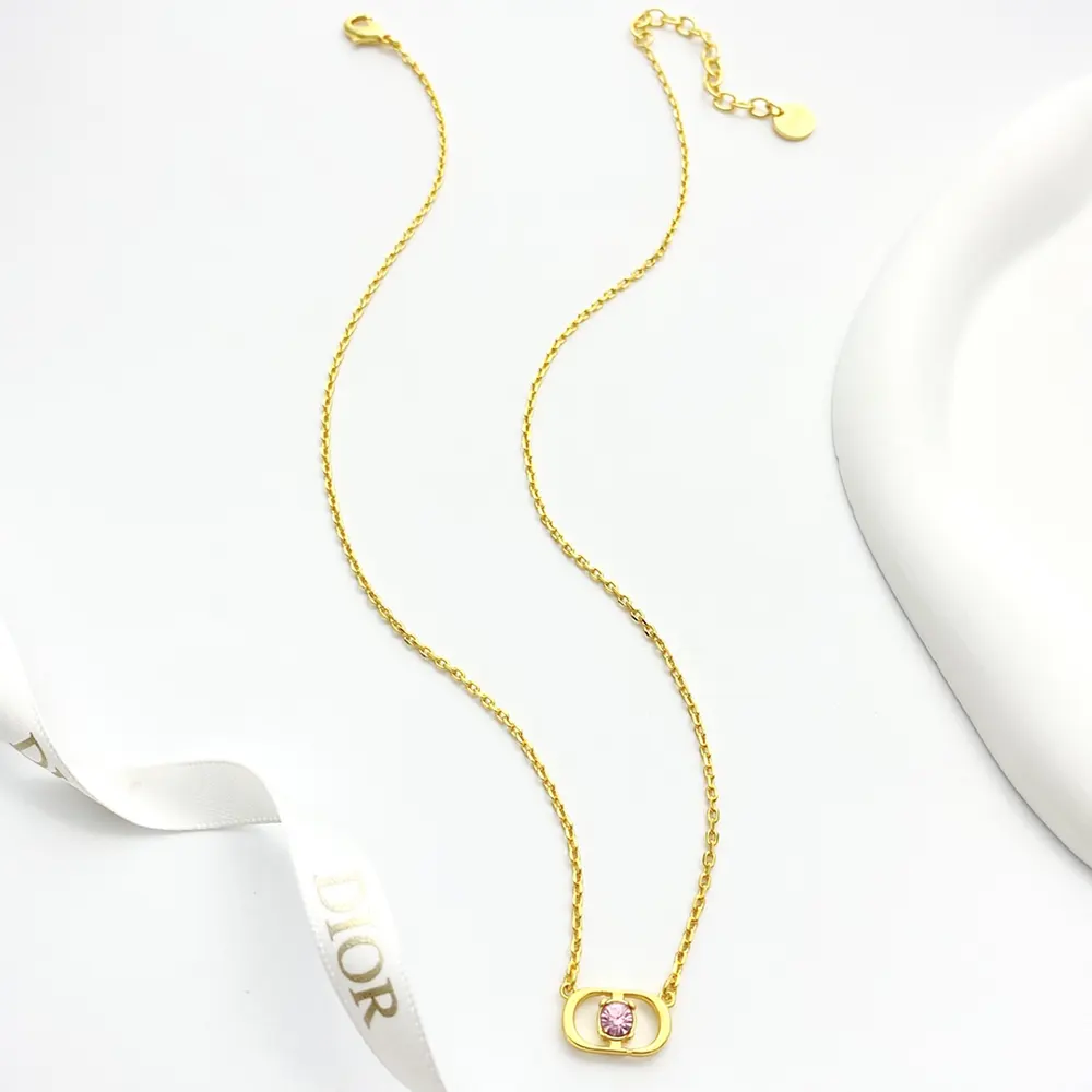 Dior Women Petit CD Jolie Necklace Gold-Finish Metal with Pink Crystal - image 4