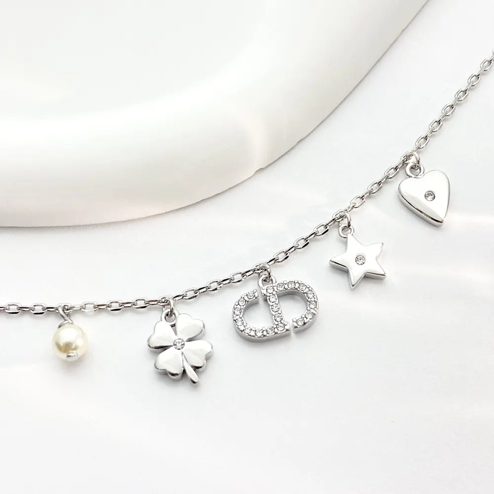 Dior Women Petit CD Lucky Charms Bracelet Silver-Finish Metal with White Resin Pearl and Silver-Tone Crystals - image 5