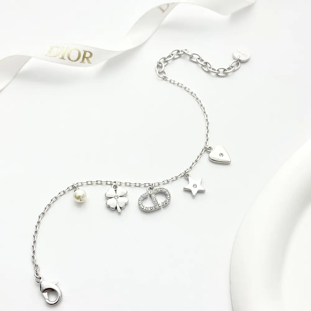 Dior Women Petit CD Lucky Charms Bracelet Silver-Finish Metal with White Resin Pearl and Silver-Tone Crystals - image 4