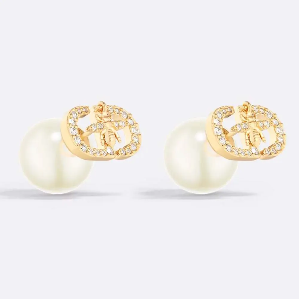 Front view of Dior Women Tribales Earrings gold-finish metal with pearls