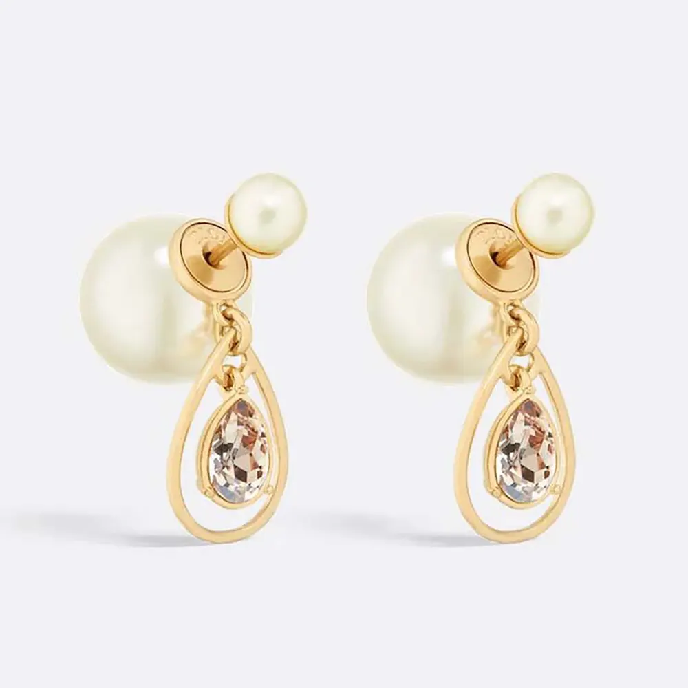 Front view close-up of Dior Women Tribales Earrings with gold finish