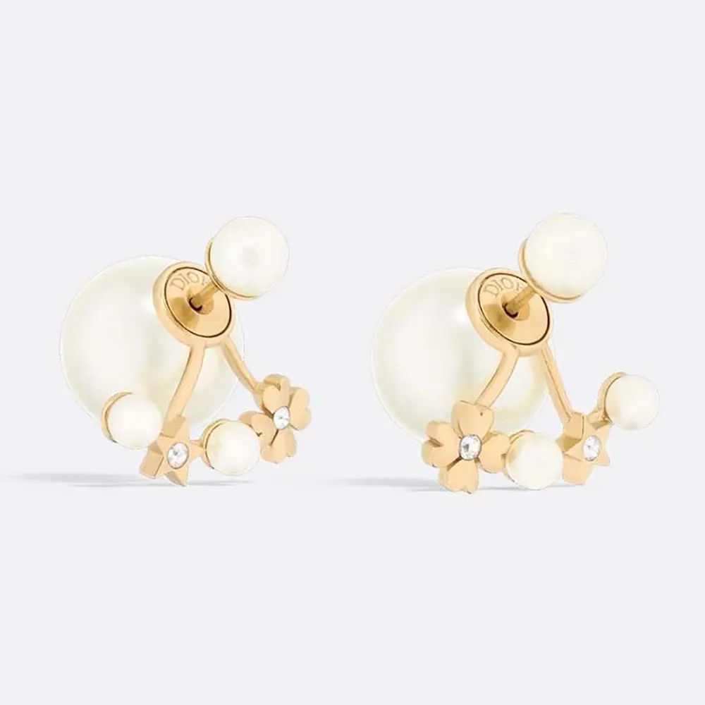 Front view of Dior Women Tribales Earrings gold-finish with pearls