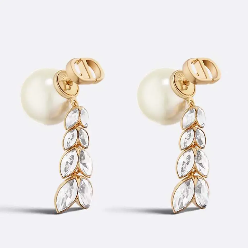 Close-up of Dior Women Tribales Earrings gold-finish metal and pearls