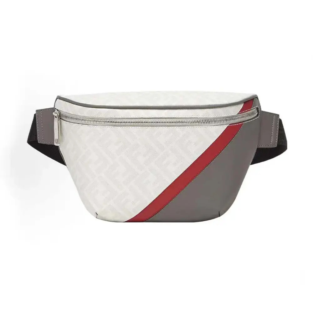 Front view of Fendi Men Diagonal Belt Bag Leather-White showing diagonal shape
