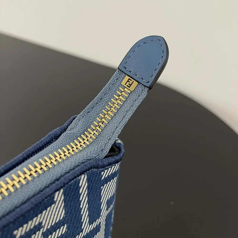 Fendi Women Baguette Pouch Blue Denim-effect FF Jacquard Charm Pouch with Chain - image 7