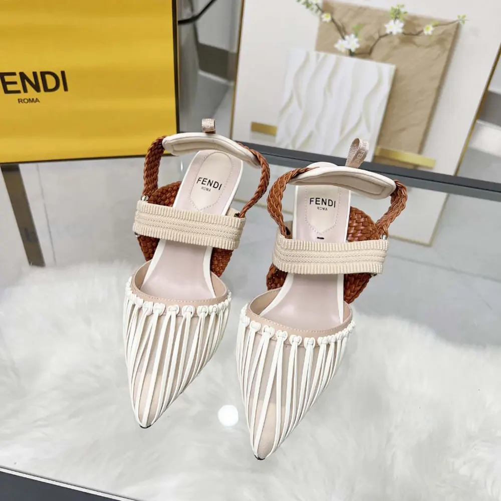 Close-up detail of braided leather on Fendi Women Colibrì slingbacks