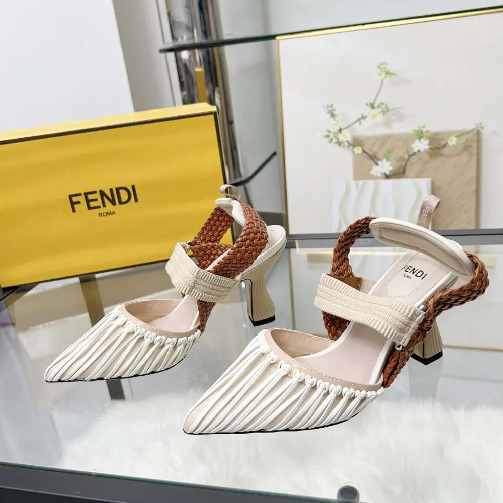 Fendi Women Colibrì Mesh and Braided Leather High-heeled Slingbacks - image 5