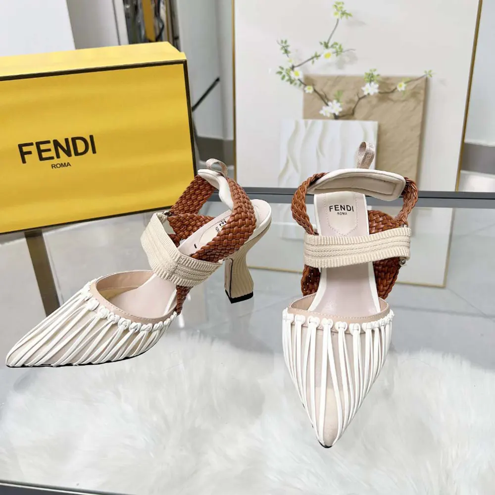 Fendi Women Colibrì Mesh and Braided Leather High-heeled Slingbacks - image 4