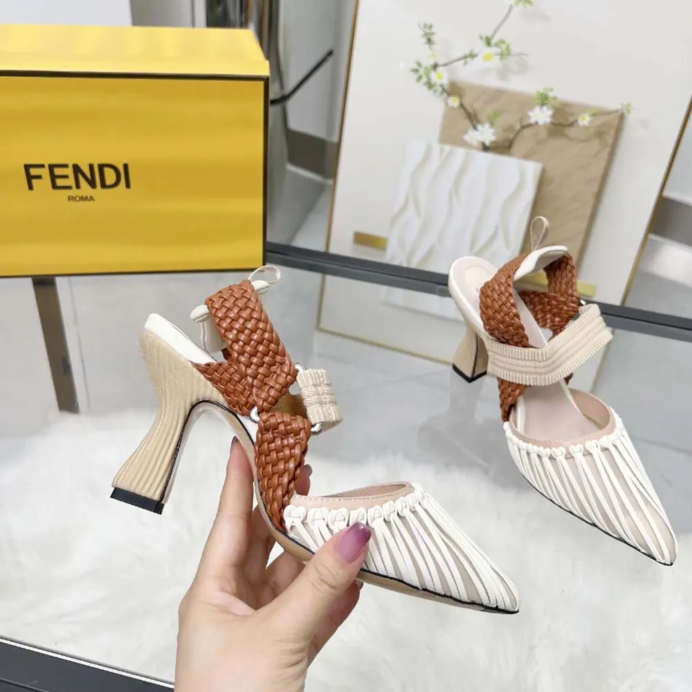 Fendi Women Colibrì Mesh and Braided Leather High-heeled Slingbacks - image 6