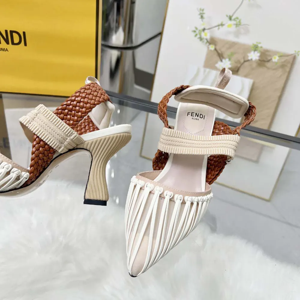 Fendi Women Colibrì Mesh and Braided Leather High-heeled Slingbacks - image 8