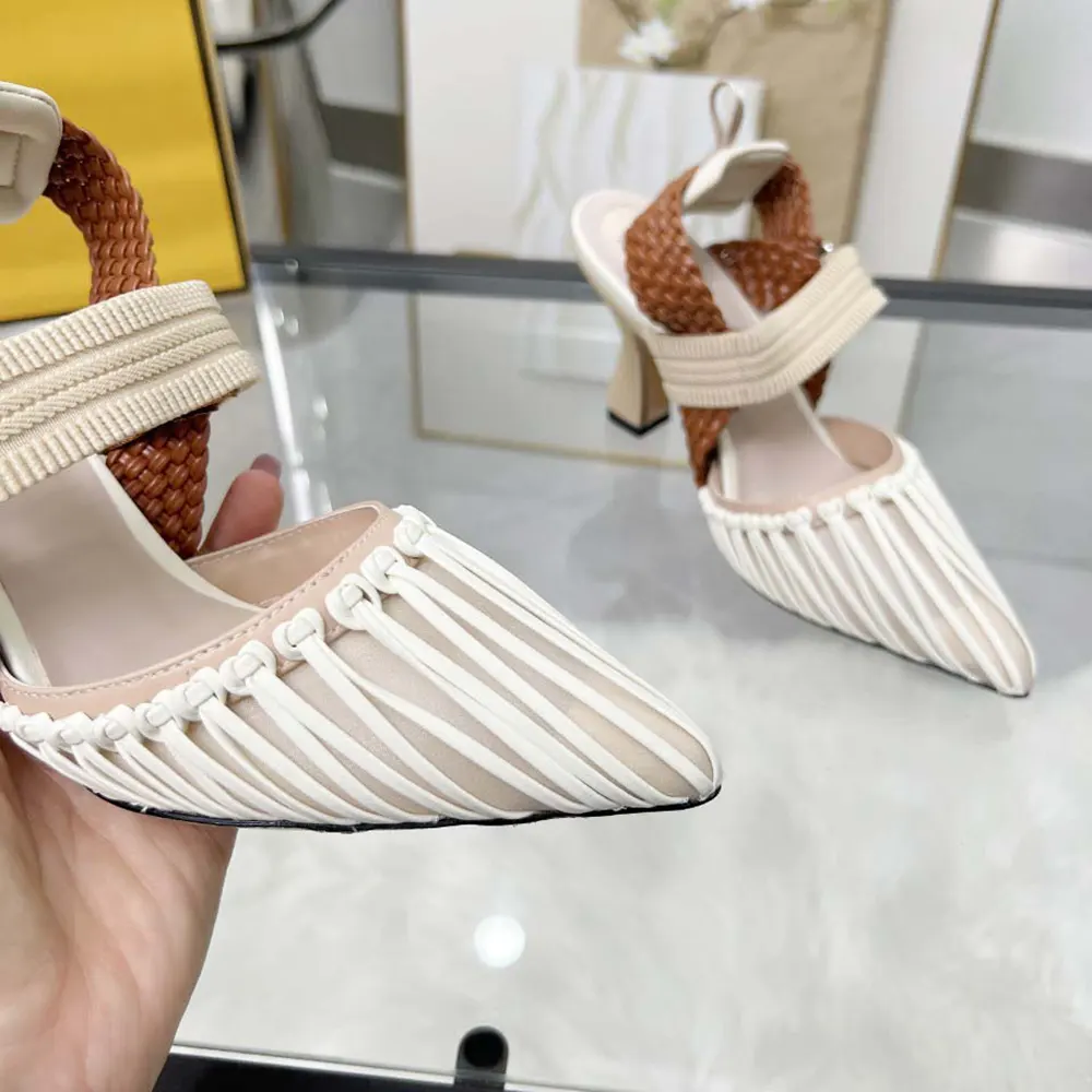 Fendi Women Colibrì Mesh and Braided Leather High-heeled Slingbacks - image 9
