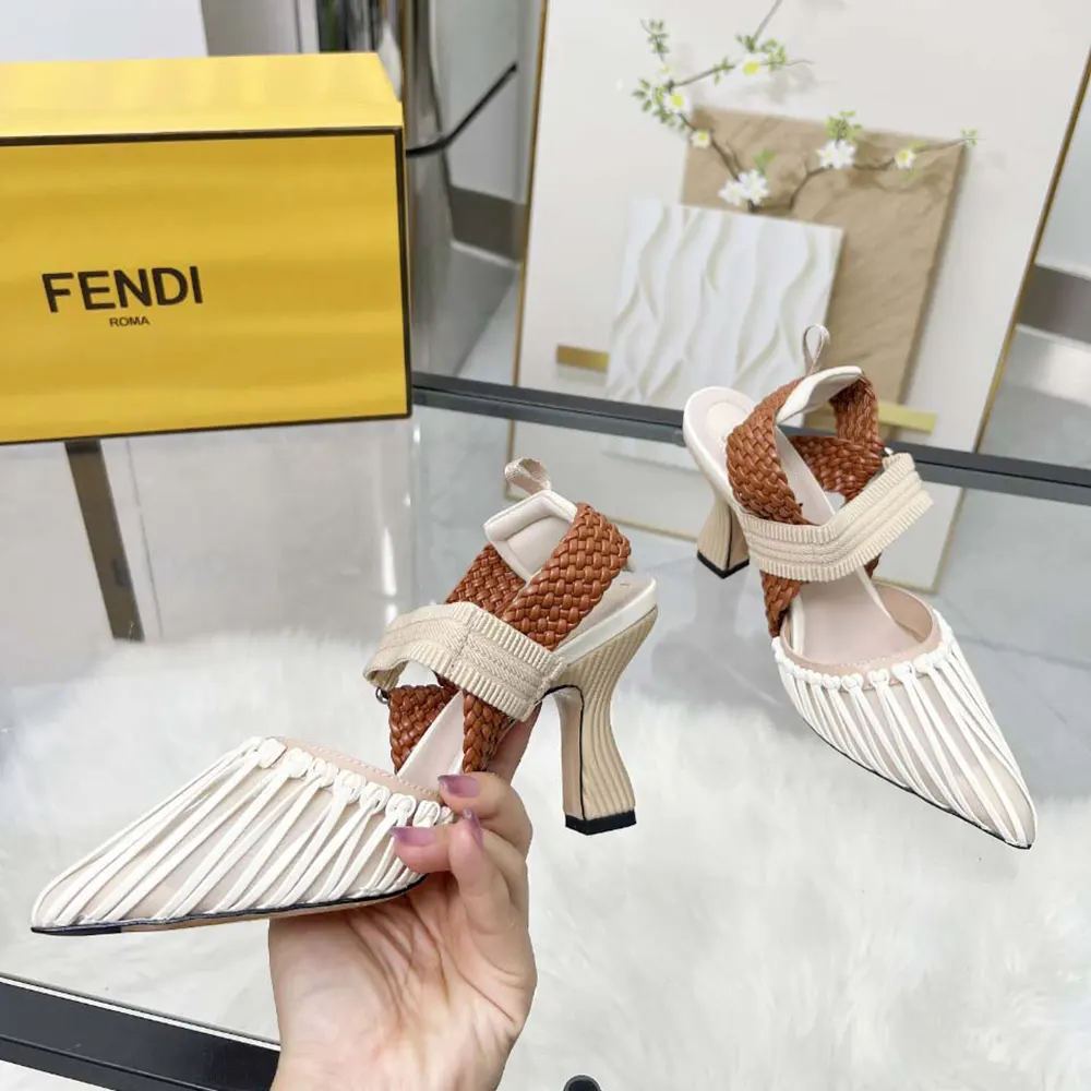 Fendi Women Colibrì Mesh and Braided Leather High-heeled Slingbacks - image 7