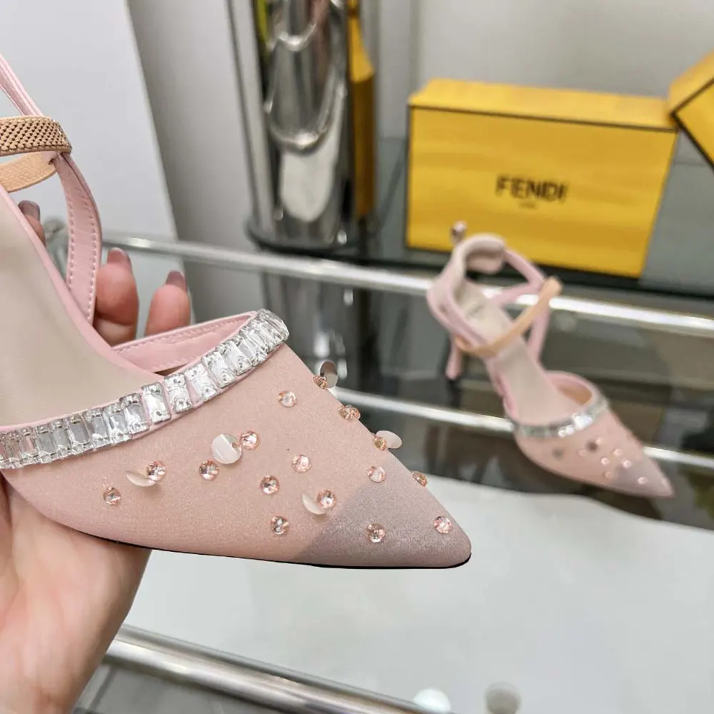 Fendi Women Colibrì Pink Mesh and Crystals High-heeled Slingbacks - image 9
