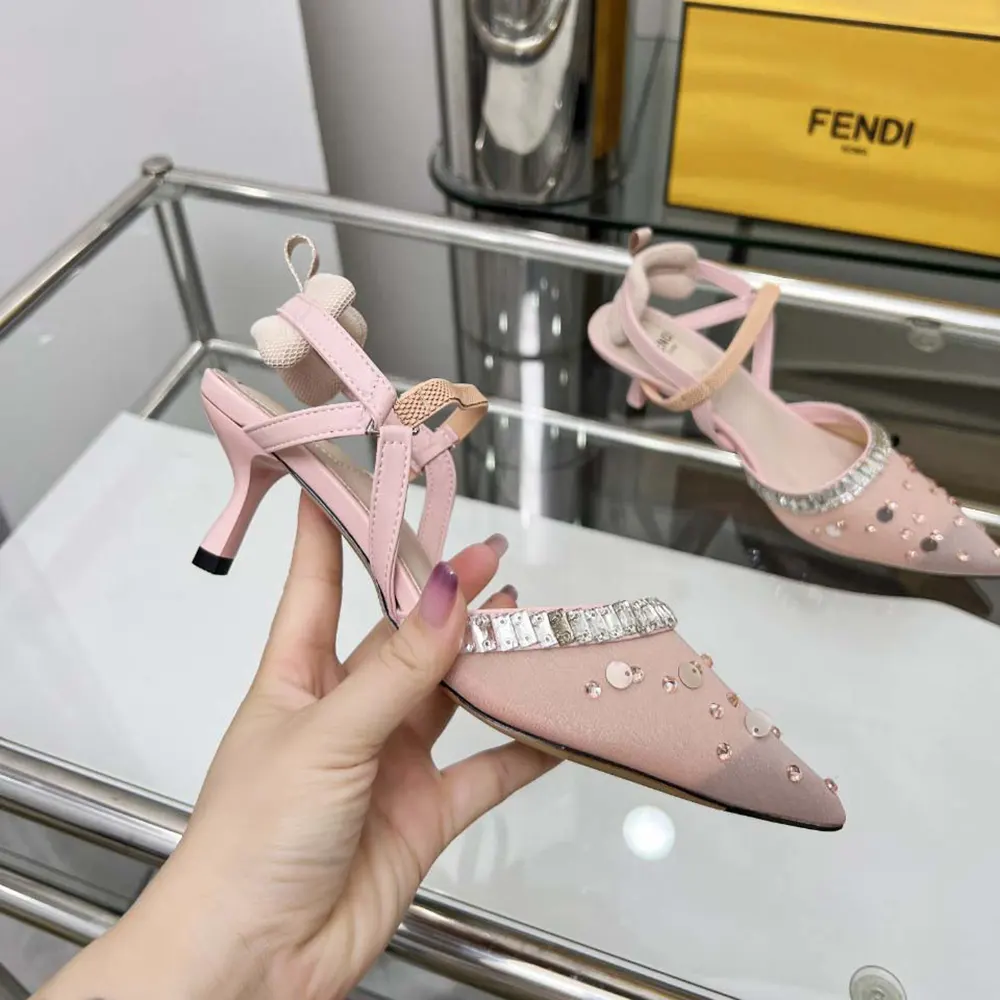 Fendi Women Colibrì Pink Mesh and Crystals High-heeled Slingbacks - image 6