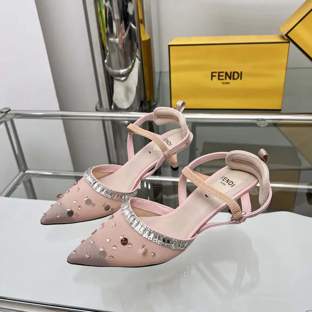 Back angle showing adjustable slingback strap of Fendi Colibrì high heels