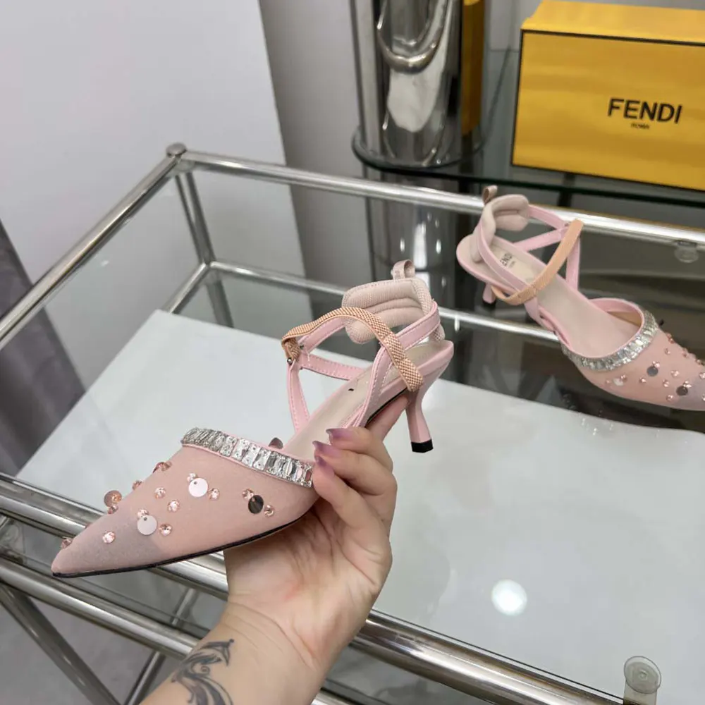Fendi Women Colibrì Pink Mesh and Crystals High-heeled Slingbacks - image 5