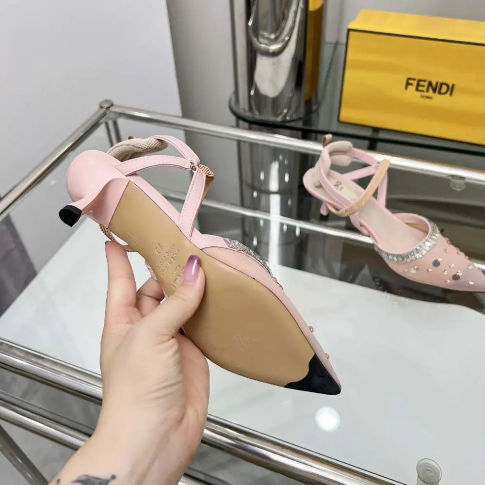 Fendi Women Colibrì Pink Mesh and Crystals High-heeled Slingbacks - image 10