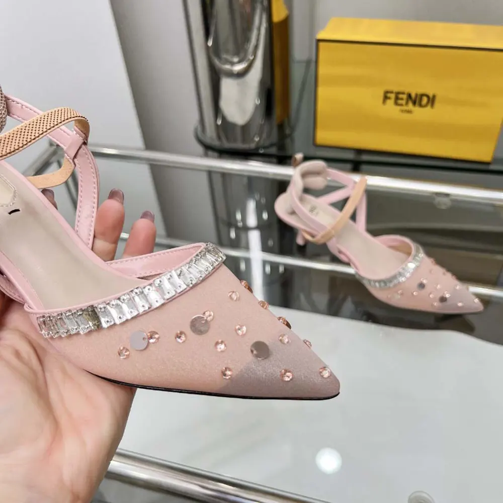 Fendi Women Colibrì Pink Mesh and Crystals High-heeled Slingbacks - image 7