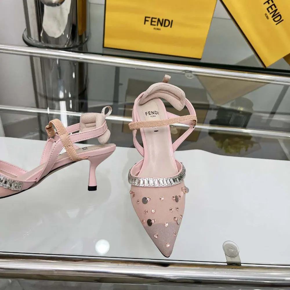 Fendi Women Colibrì Pink Mesh and Crystals High-heeled Slingbacks - image 8
