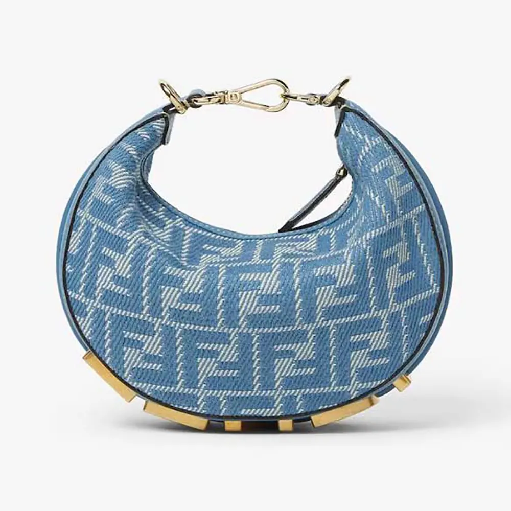 Front view of Fendi Women Fendigraphy Mini Blue Denim-effect FF Jacquard Mini-bag