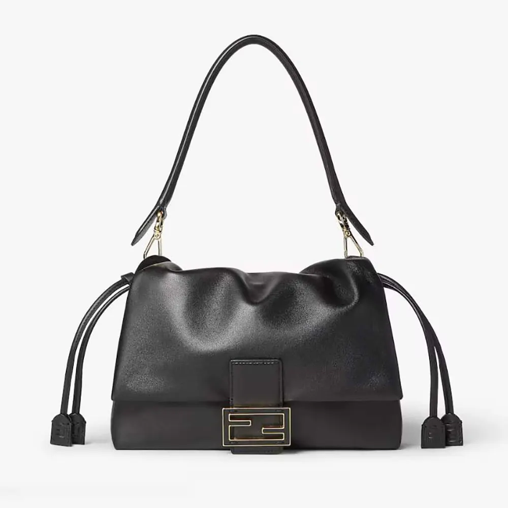 Front view of Fendi Women Mamma Baguette Medium Black Nappa Leather Bag
