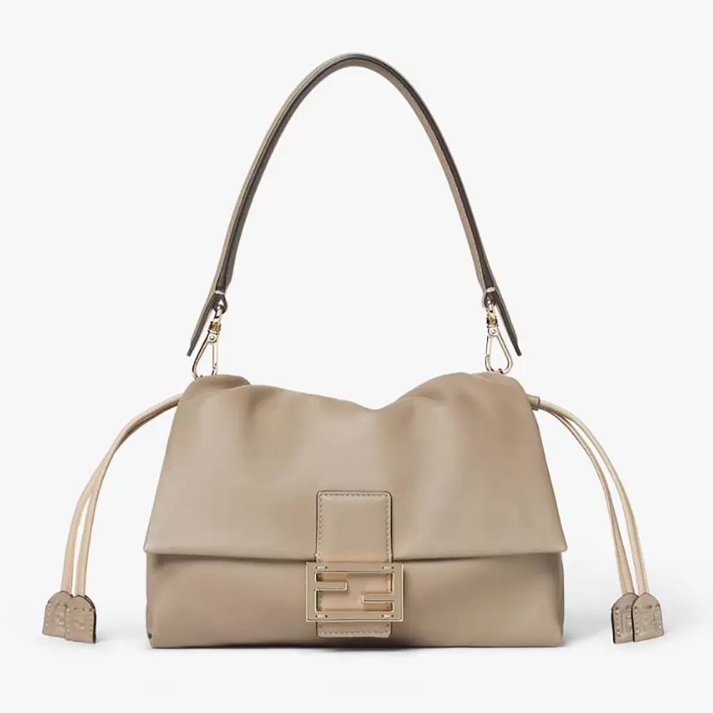 Front view of Fendi Women Mamma Baguette Medium Dove Gray Nappa Leather Bag