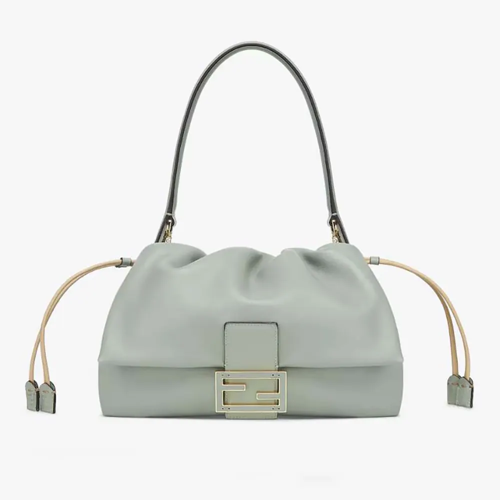 Front view of Fendi Women Mamma Baguette Medium Matcha Green Nappa Leather Bag