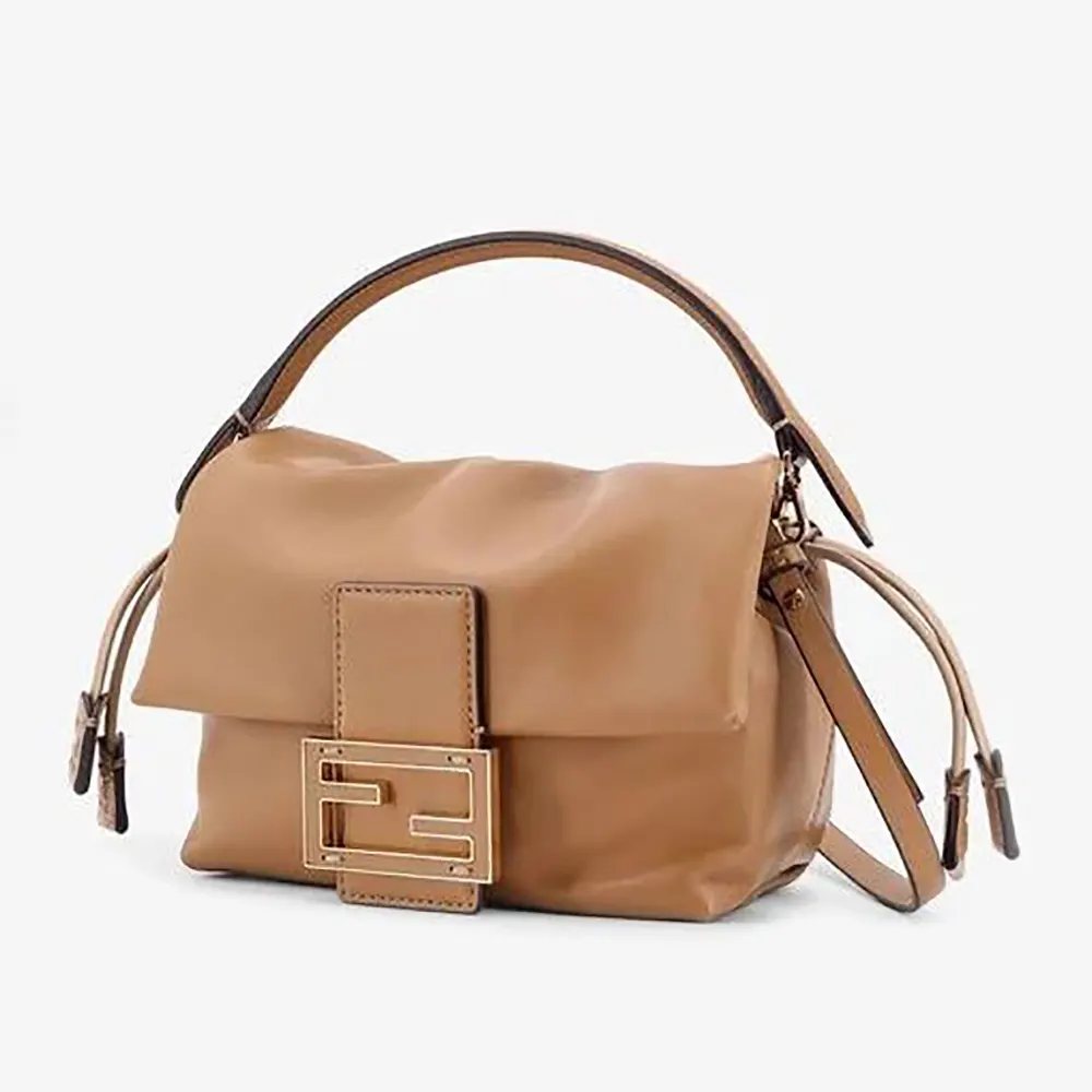 Front view of Fendi Women Mamma Baguette Medium Pale Brown Nappa Leather Bag
