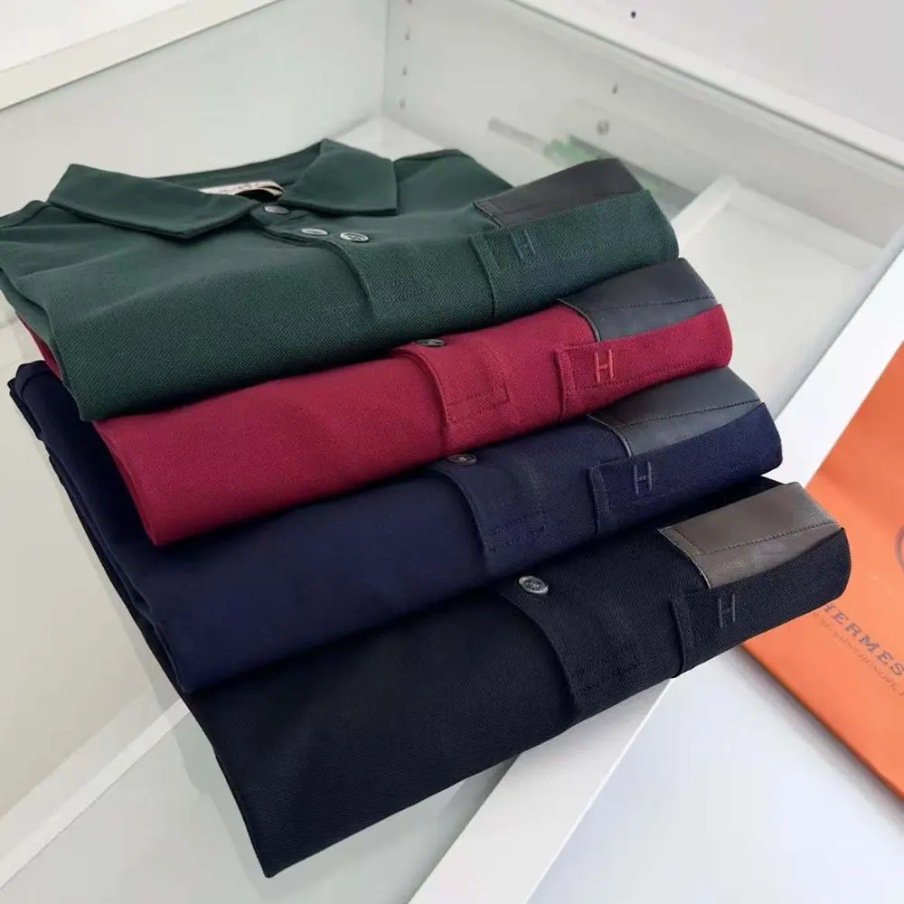 Hermes Men Polo Shirt with Pocket-Navy/Brown - image 5