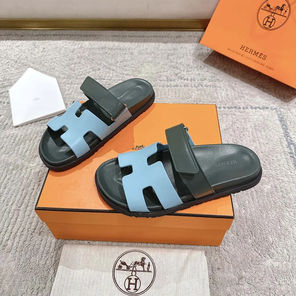 Overhead shot highlighting slip-on silhouette of Hermes Unisex Chypre Sandal