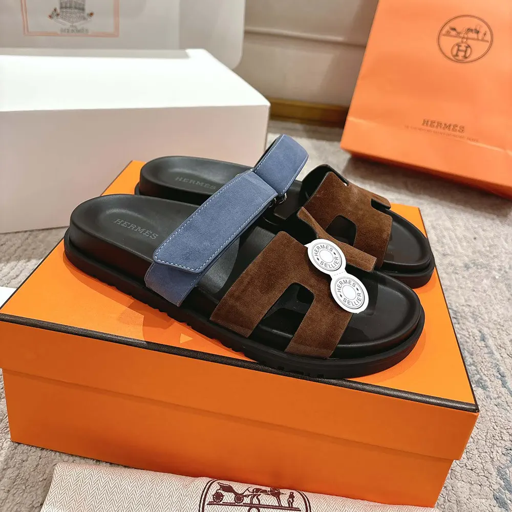 Hermes Unisex Chypre Sandal-Blue/Brown - image 4
