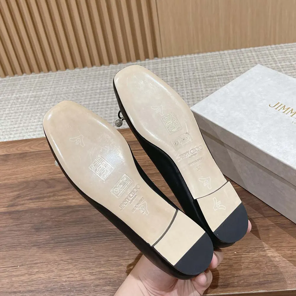 Jimmy Choo Women Elme Flat Black Nappa Leather Flats with Pearl Embellishment - image 10