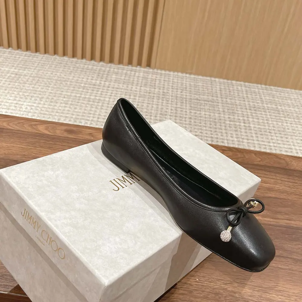 Jimmy Choo Women Elme Flat Black Nappa Leather Flats with Pearl Embellishment - image 5