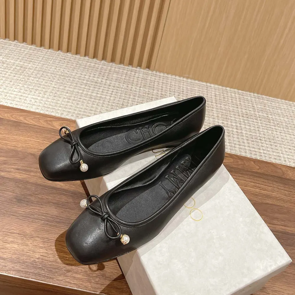 Jimmy Choo Women Elme Flat Black Nappa Leather Flats with Pearl Embellishment - image 4