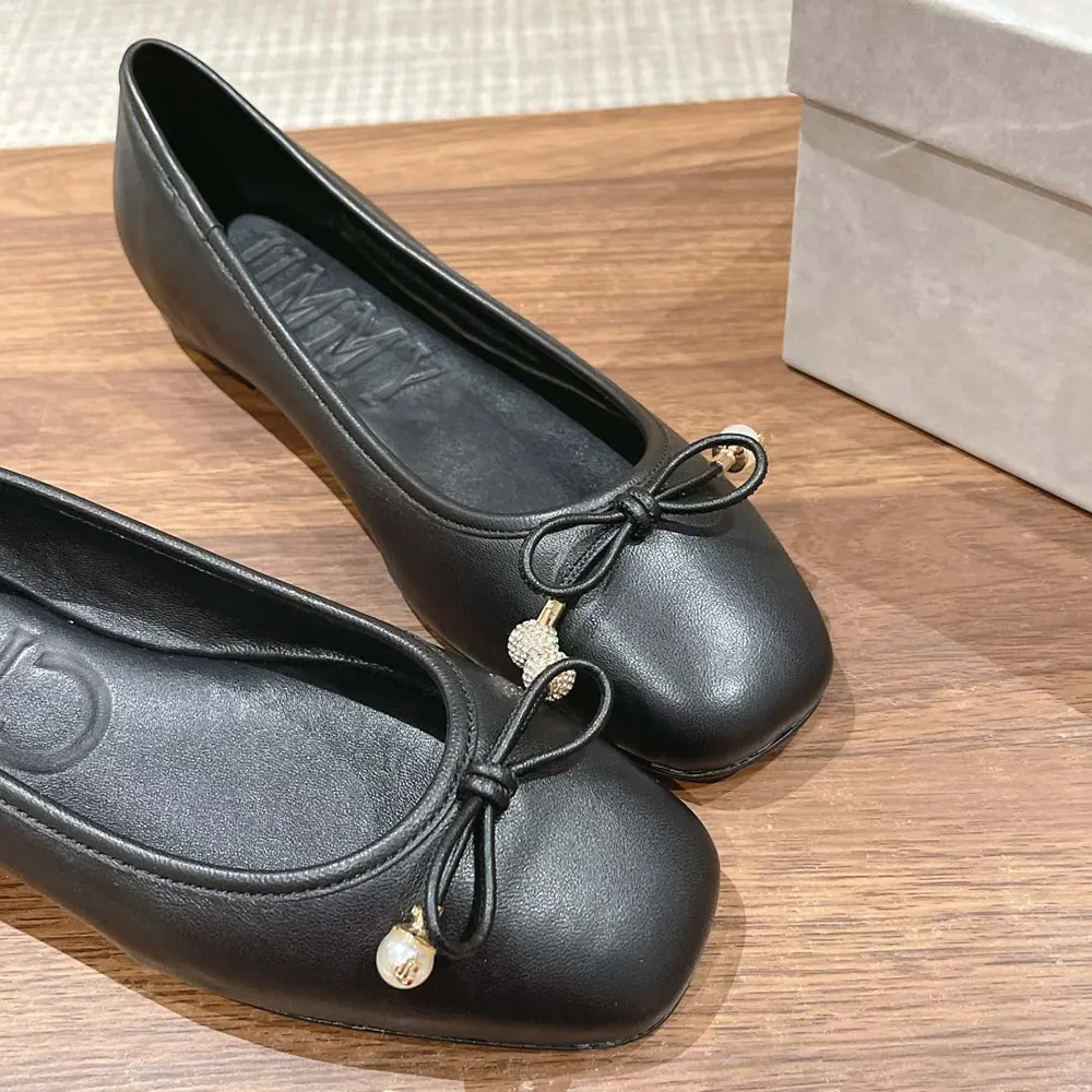 Jimmy Choo Women Elme Flat Black Nappa Leather Flats with Pearl Embellishment - image 7