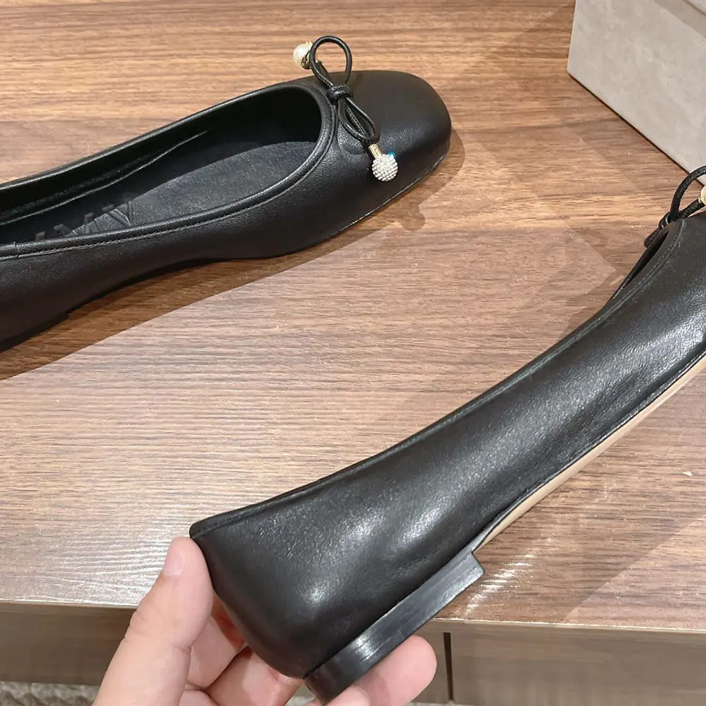 Jimmy Choo Women Elme Flat Black Nappa Leather Flats with Pearl Embellishment - image 8