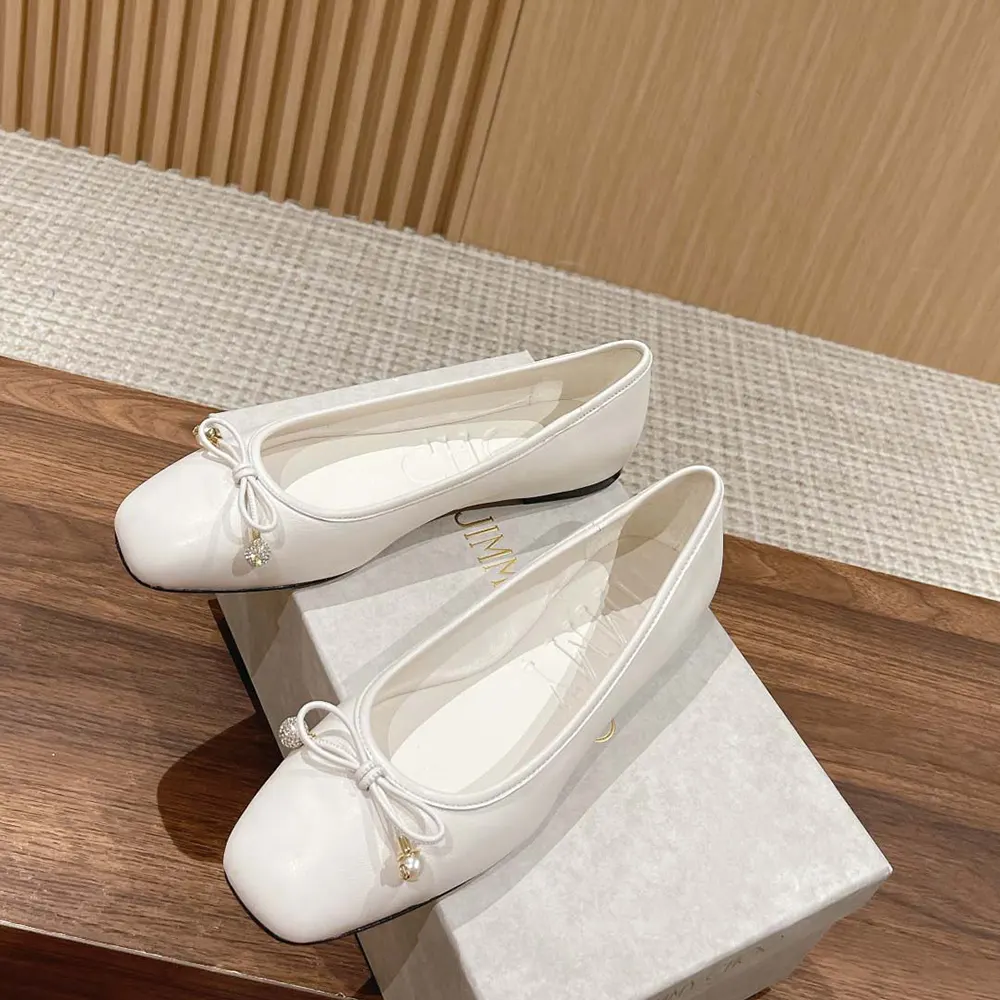 Jimmy Choo Women Elme Flat Latte Nappa Leather Flats with Pearl Embellishment - image 4